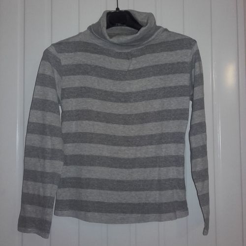 Sous-Pull Tex Coton 7 - 8 Ans Gris Clair Rayé