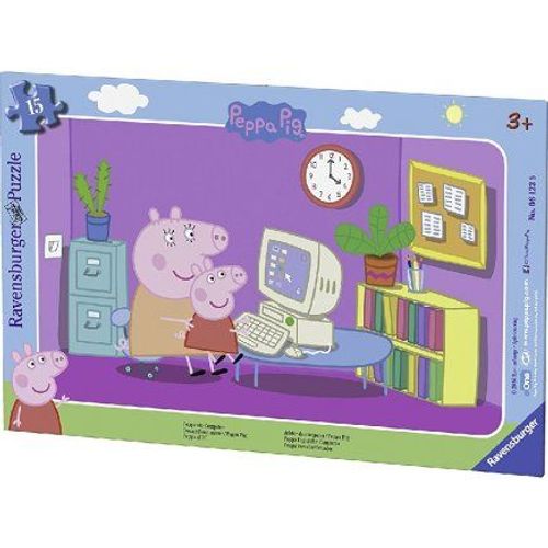 Puzzle Enfant Avec Cadre 15 Pieces - Peppa Pig Et Maman Pig Jouent Sur L'ordinatuer - Ravensburger