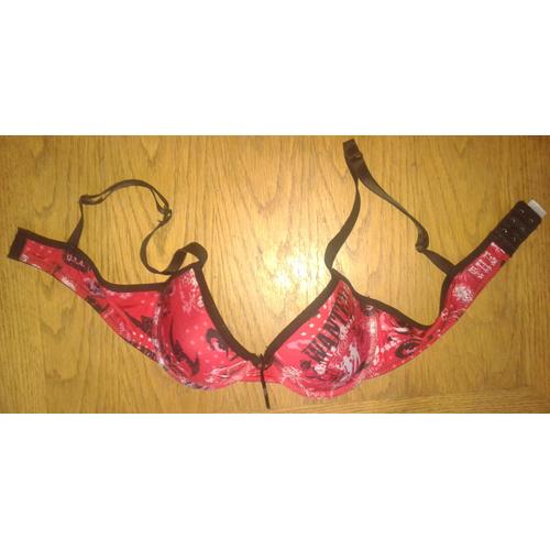 Soutien-Gorge Rembourré À Baleines 85a Rouge Et Noir "Wanted Girls Guns" Polyamide 93%/Elasthanne 7%