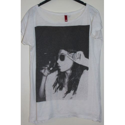 T-Shirt H&m Coton 38 Blanc