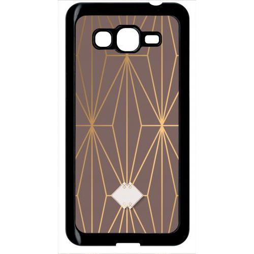 Coque Pour Smartphone - Losange Geometrique Beige Et Or - Compatible Avec Samsung Galaxy Grand Prime - Plastique - Bord Noir