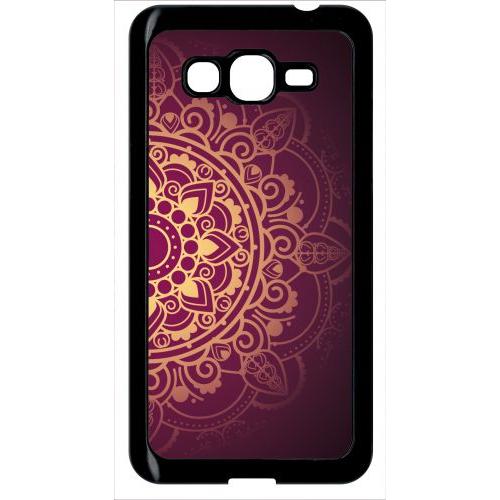 Coque Pour Smartphone - Oriental Fond Mauve Et Or - Compatible Avec Samsung Galaxy Grand Prime - Plastique - Bord Noir