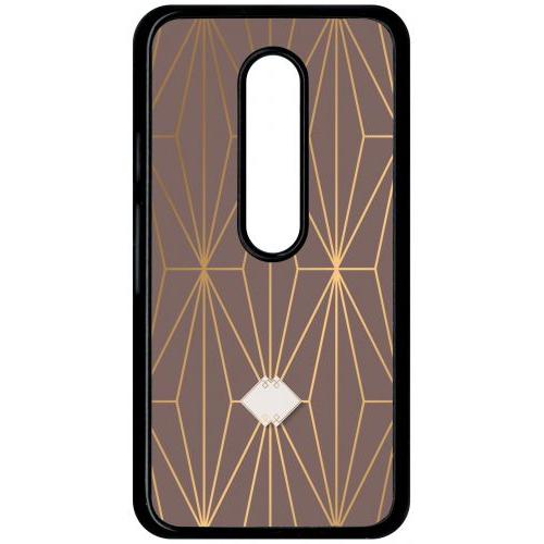 Coque Pour Smartphone - Losange Geometrique Beige Et Or - Compatible Avec Motorola Moto G (3rd Gen) - Plastique - Bord Noir