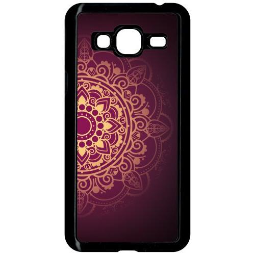 Coque Pour Smartphone - Oriental Fond Mauve Et Or - Compatible Avec Samsung Galaxy J3 - Plastique - Bord Noir