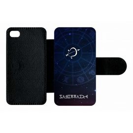 Etui A Rabat - Signe Astrologique Sagittaire - Compatible Avec Apple Iphone 4s - Plastique - Bord Noir
