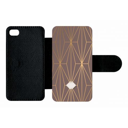 Etui A Rabat - Losange Geometrique Beige Et Or - Compatible Avec Apple Iphone 4s - Plastique - Bord Noir