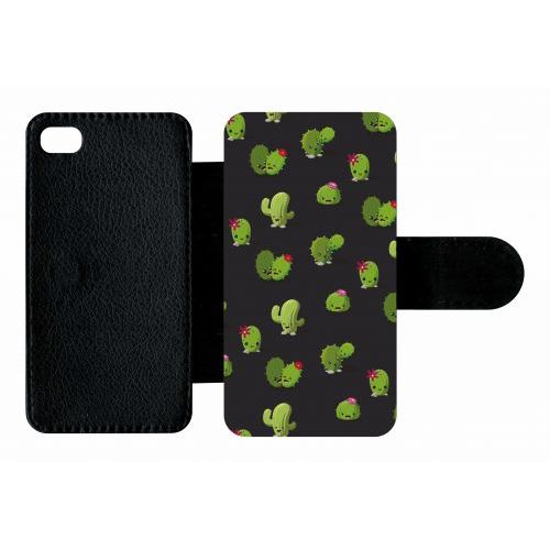 Etui A Rabat - Cactus Fond Noir - Compatible Avec Apple Iphone 4s - Plastique - Bord Noir