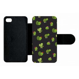 Etui A Rabat - Cactus Fond Noir - Compatible Avec Apple Iphone 4s - Plastique - Bord Noir