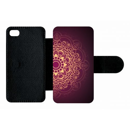 Etui A Rabat - Oriental Fond Mauve Et Or - Compatible Avec Apple Iphone 4s - Plastique - Bord Noir