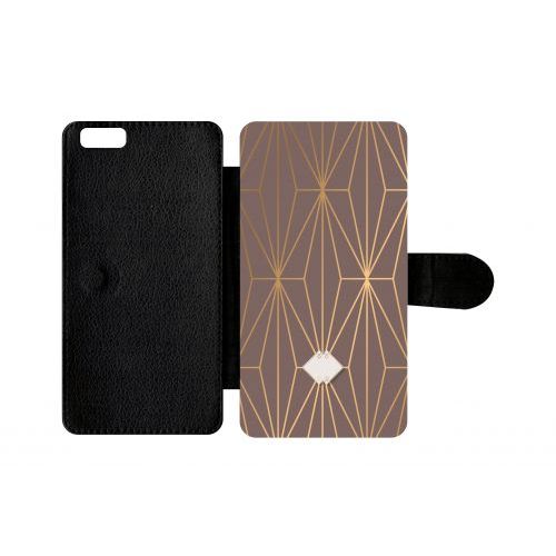 Etui A Rabat - Losange Geometrique Beige Et Or - Compatible Avec Apple Iphone 6 Plus - Plastique - Bord Noir