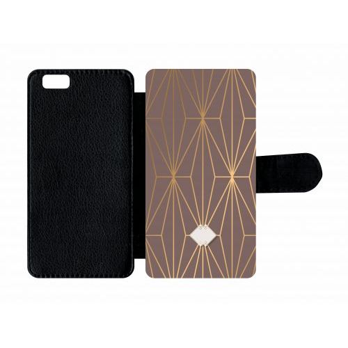 Etui A Rabat - Losange Geometrique Beige Et Or - Compatible Avec Apple Iphone 6s - Plastique - Bord Noir