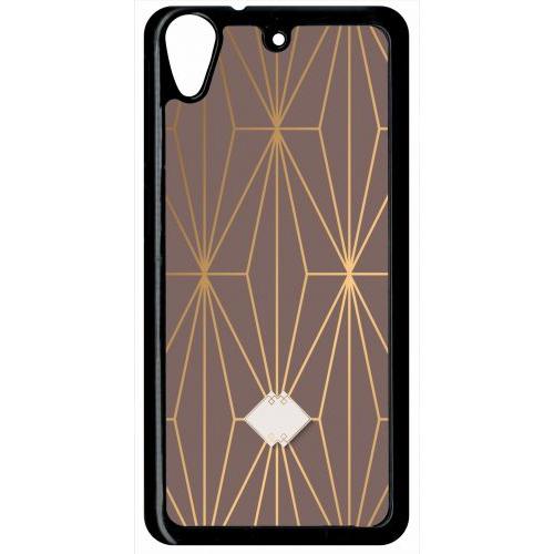 Coque Pour Smartphone - Losange Geometrique Beige Et Or - Compatible Avec Htc Desire 626 - Plastique - Bord Noir