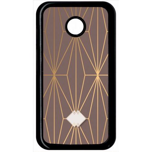 Coque Pour Smartphone - Losange Geometrique Beige Et Or - Compatible Avec Motorola Moto E - Plastique - Bord Noir