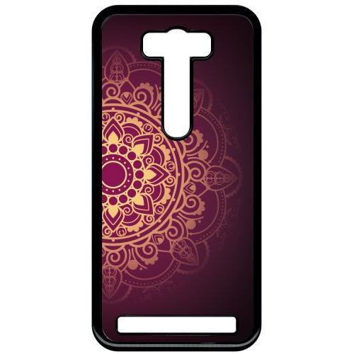 Coque Pour Smartphone - Oriental Fond Mauve Et Or - Compatible Avec Asus Zenfone 2 Laser Ze500kl - Plastique - Bord Noir