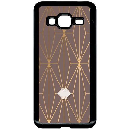 Coque Pour Smartphone - Losange Geometrique Beige Et Or - Compatible Avec Samsung Galaxy J3 - Plastique - Bord Noir