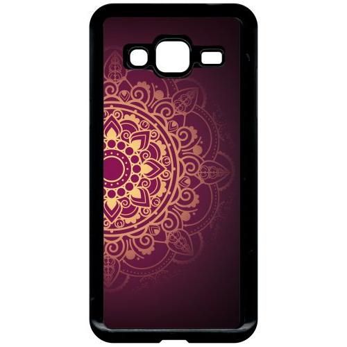 Coque Pour Smartphone - Oriental Fond Mauve Et Or - Compatible Avec Samsung Galaxy J3 - Plastique - Bord Noir