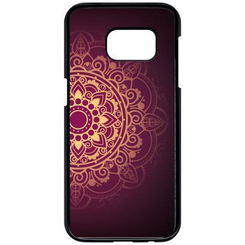 Coque Pour Smartphone - Oriental Fond Mauve Et Or - Compatible Avec Samsung Galaxy S7 - Plastique - Bord Noir