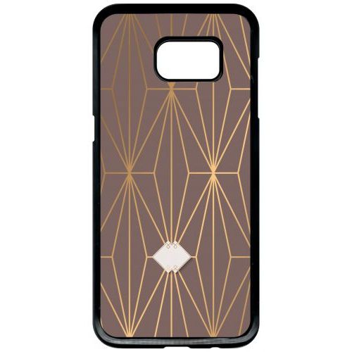 Coque Pour Smartphone - Losange Geometrique Beige Et Or - Compatible Avec Samsung Galaxy S7 Edge - Plastique - Bord Noir