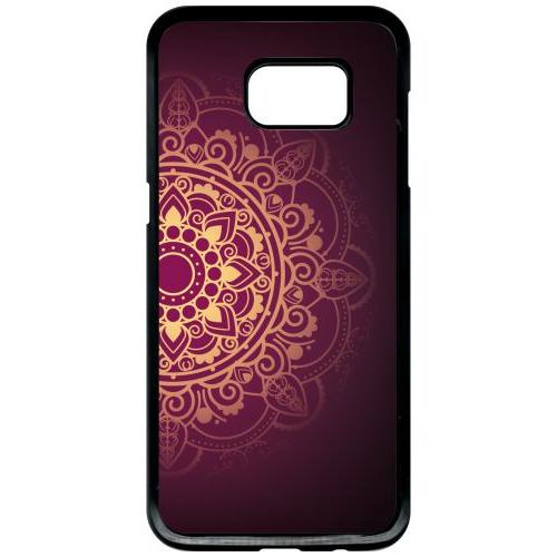 Coque Pour Smartphone - Oriental Fond Mauve Et Or - Compatible Avec Samsung Galaxy S7 Edge - Plastique - Bord Noir