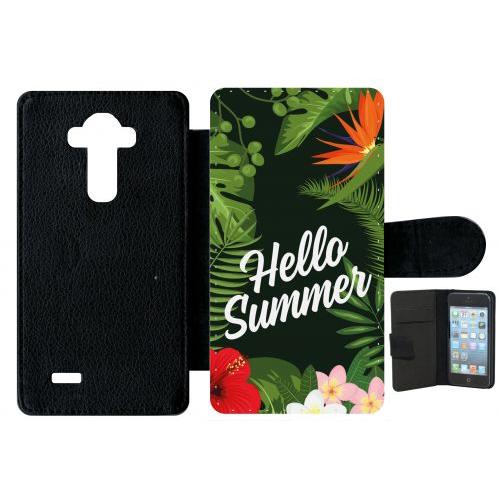 Etui A Rabat - Hello Summer Tropical Fond Vert 2 - Compatible Avec Lg G4 - Plastique - Bord Noir