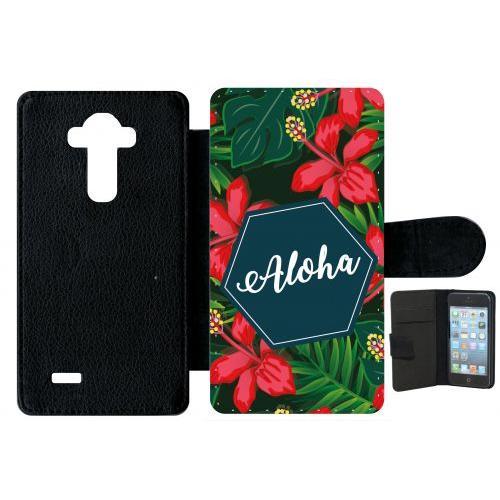 Etui A Rabat - Aloha Tropical Fond Vert 2 - Compatible Avec Lg G4 - Plastique - Bord Noir