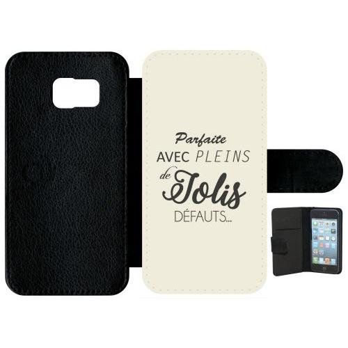 Etui À Rabat Galaxy S6 - Parfaite Avec Pleins De Jolis Defauts Fond Beige 2 - Simili-Cuir - Noir