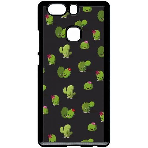 Coque Pour Smartphone - Cactus Fond Noir - Compatible Avec Huawei P9 Plus - Plastique - Bord Noir