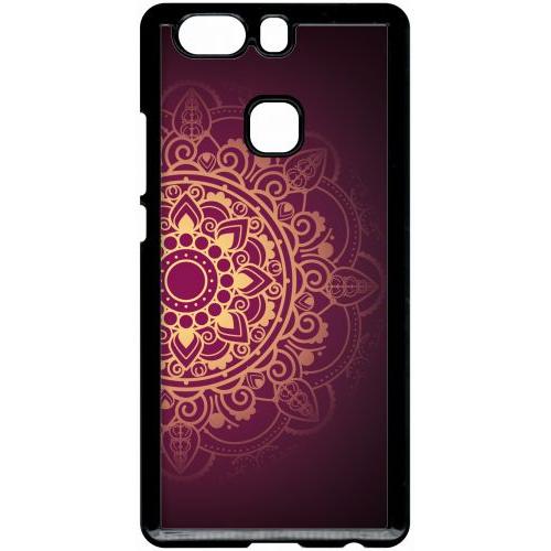 Coque Pour Smartphone - Oriental Fond Mauve Et Or - Compatible Avec Huawei P9 Plus - Plastique - Bord Noir