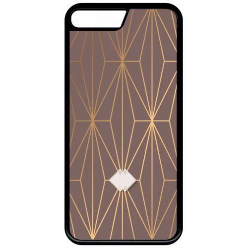 Coque Pour Smartphone - Losange Geometrique Beige Et Or - Compatible Avec Apple Iphone 7 Plus - Plastique - Bord Noir