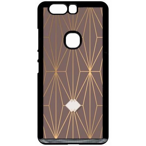 Coque Pour Smartphone - Losange Geometrique Beige Et Or - Compatible Avec Honor V8 - Plastique - Bord Noir