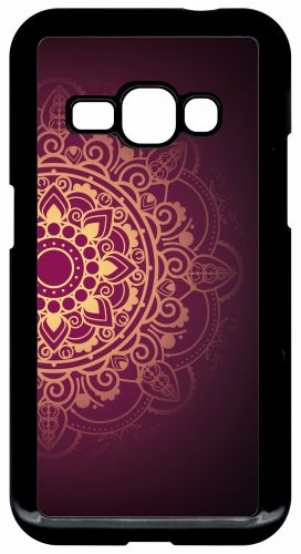 Coque Pour Smartphone - Oriental Fond Mauve Et Or - Compatible Avec Samsung Galaxy J1 (2016) - Plastique - Bord Noir