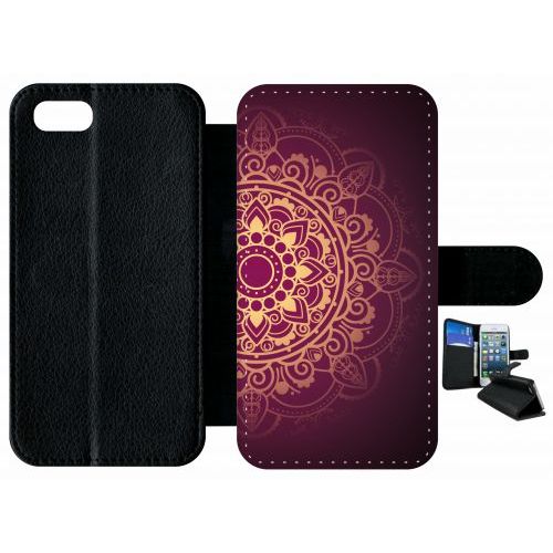 Etui A Rabat - Oriental Fond Mauve Et Or - Compatible Avec Apple Iphone 7 - Plastique - Bord Noir