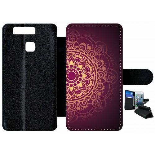 Etui A Rabat - Oriental Fond Mauve Et Or - Compatible Avec Huawei P9 - Plastique - Bord Noir