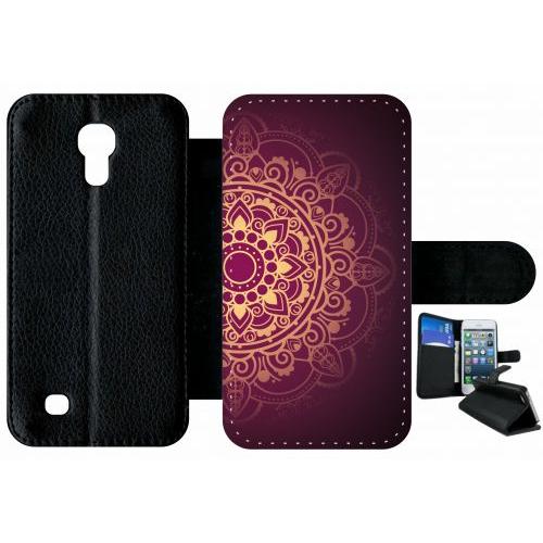 Etui À Rabat Samsung I9190 Galaxy S4 Mini - Oriental Fond Mauve Et Or - Simili-Cuir - Noir