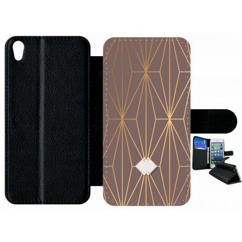 Etui À Rabat Xperia Xa - Losange Geometrique Beige Et Or - Simili-Cuir - Noir