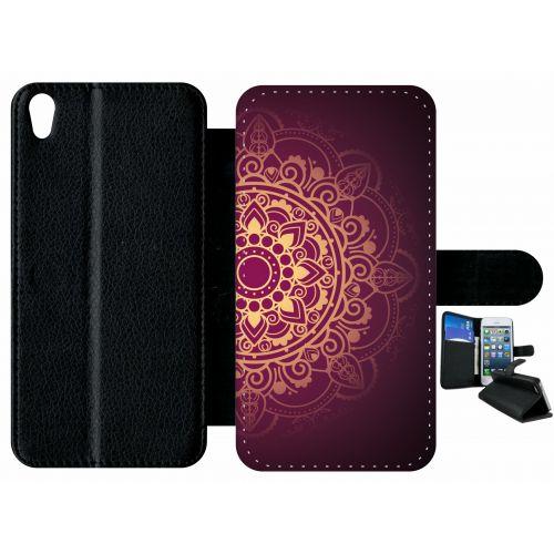 Etui À Rabat Xperia Xa - Oriental Fond Mauve Et Or - Simili-Cuir - Noir