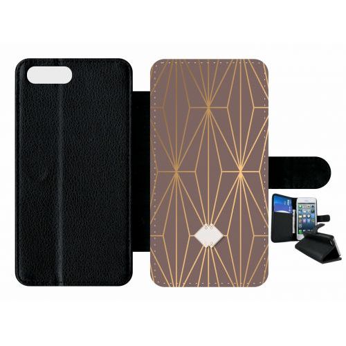 Etui A Rabat - Losange Geometrique Beige Et Or - Compatible Avec Apple Iphone 7 Plus - Plastique - Bord Noir