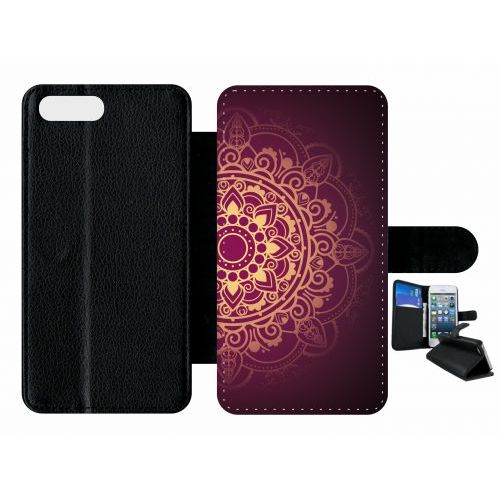 Etui A Rabat - Oriental Fond Mauve Et Or - Compatible Avec Apple Iphone 7 Plus - Plastique - Bord Noir
