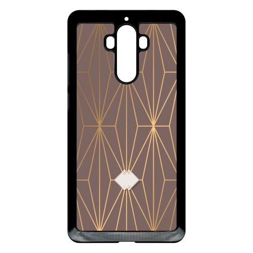 Coque Pour Smartphone - Losange Geometrique Beige Et Or - Compatible Avec Huawei Mate 9 - Plastique - Bord Noir