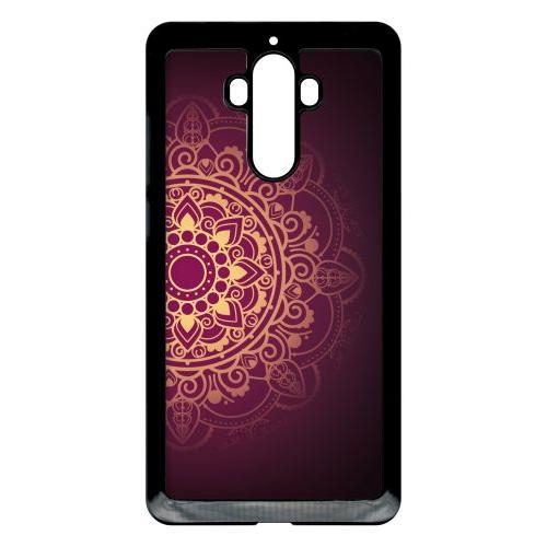 Coque Pour Smartphone - Oriental Fond Mauve Et Or - Compatible Avec Huawei Mate 9 - Plastique - Bord Noir