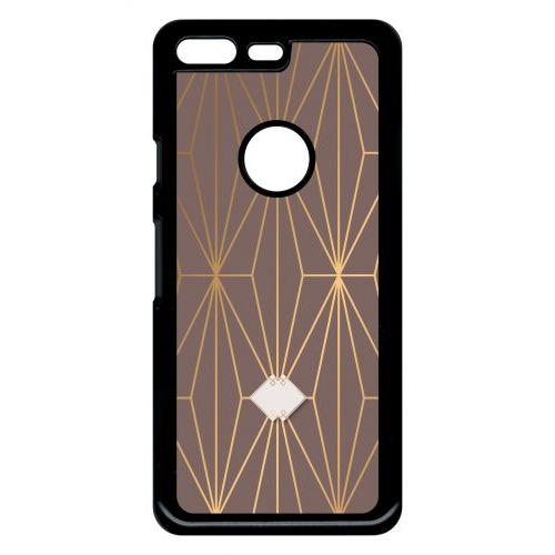 Coque Pour Smartphone - Losange Geometrique Beige Et Or - Compatible Avec Google Pixel - Plastique - Bord Noir