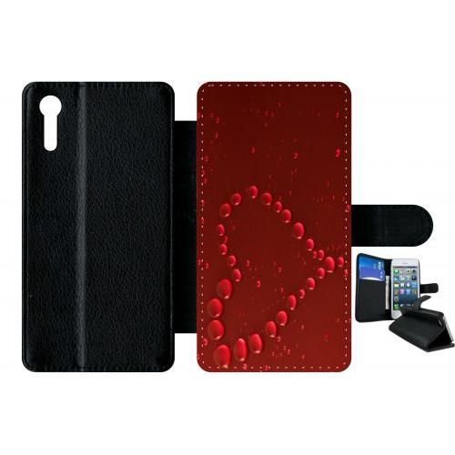 Etui À Rabat Xperia Xz - Coeur Goutte D'eau Rouge - Simili-Cuir - Noir