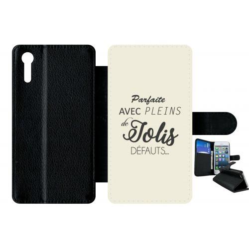 Etui À Rabat Xperia Xz - Parfaite Avec Pleins De Jolis Defauts Fond Beige 2 - Simili-Cuir - Noir