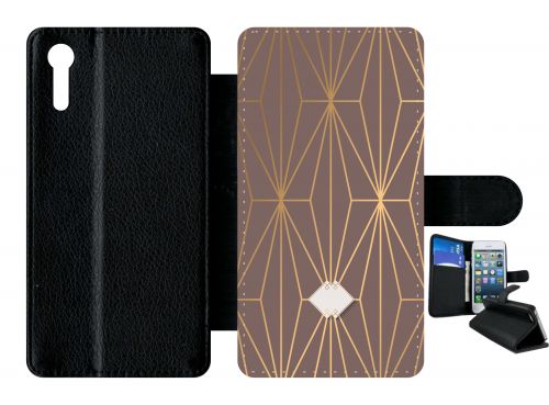 Etui À Rabat Xperia Xz - Losange Geometrique Beige Et Or - Simili-Cuir - Noir