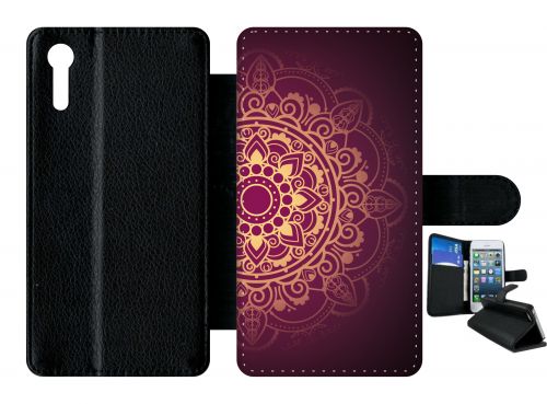 Etui À Rabat Xperia Xz - Oriental Fond Mauve Et Or - Simili-Cuir - Noir