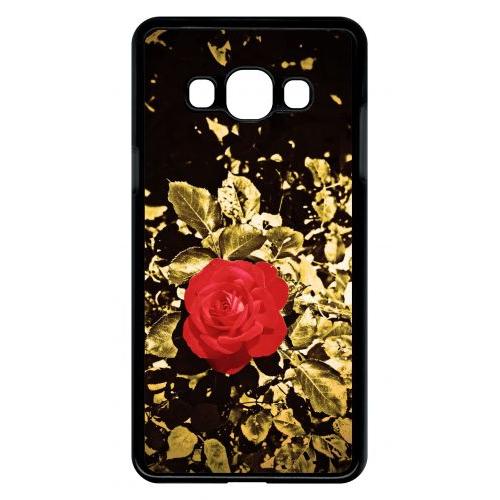 Coque Pour Smartphone - Rose Et Feuille D'or - Compatible Avec Samsung Galaxy J3 Pro - Plastique - Bord Noir