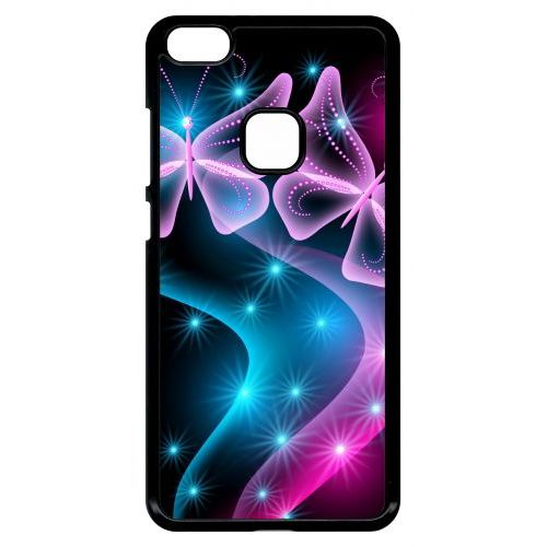 Coque Pour Smartphone - Papillons Roses - Compatible Avec Huawei P10 Lite - Plastique - Bord Noir