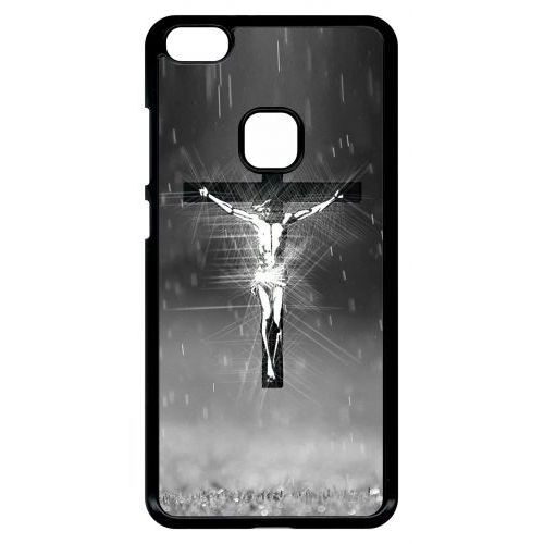 Coque Pour Smartphone - Jésus Croix Noir Et Blanc - Compatible Avec Huawei P10 Lite - Plastique - Bord Noir