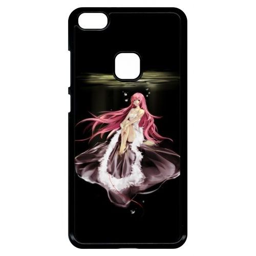 Coque Pour Smartphone - Manga Fille Cheveux Rose - Compatible Avec Huawei P10 Lite - Plastique - Bord Noir