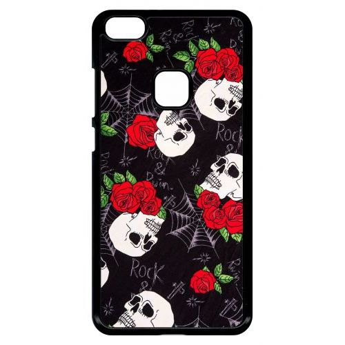 Coque Pour Smartphone - Tete De Mort Toile Rose Rock - Compatible Avec Huawei P10 Lite - Plastique - Bord Noir